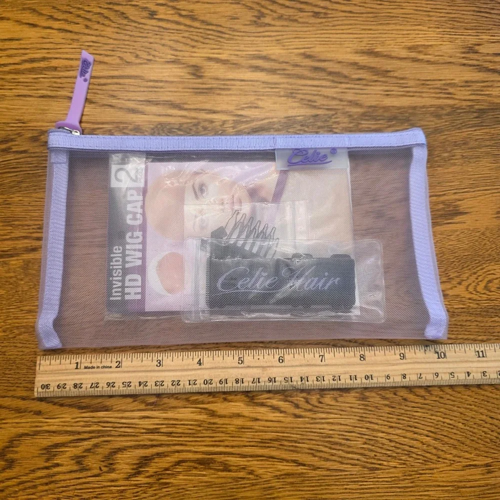 Celie Hair Wig Accessory Kit HD Wig Caps Melt Band Comb Purple Mesh Pouch NEW